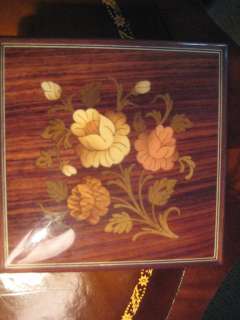   Wood Floral Musical Jewelry Box Swiss Music Movement Italy  