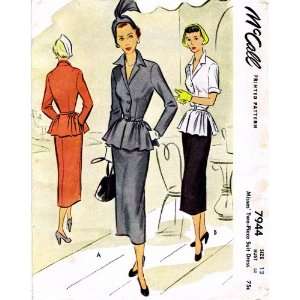  McCall 7944 Vintage Sewing Pattern Two Piece Peplum Suit 