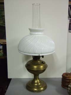 Early 1900s Brass ALADDIN Oil Kerosene Lamp No. 6 Milk Glass Shade 