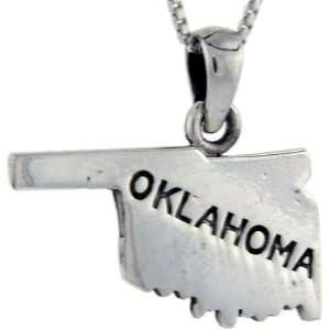 925 Sterling Silver Oklahoma State Map Pendant (w/ 18 Silver Chain 
