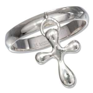  Sterling Silver High Polish Cross Charm Ring Jewelry