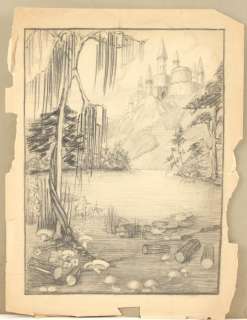 Orig C1910 Margaret Hewlett Castle Landscape Drawing  