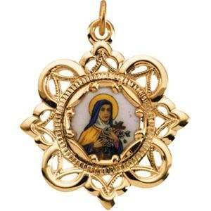  St Theresa Framed Enamel in 10k Yellow Gold Jewelry