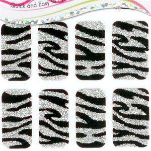 GR050 Black Zebra Glitter Nail Art Tip 3D Sticker Decal  