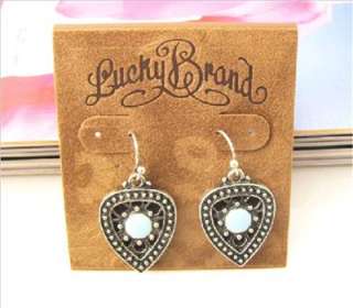 LUCKY BRAND HEART WITH TURQUOISE PIERCED EARRINGS  
