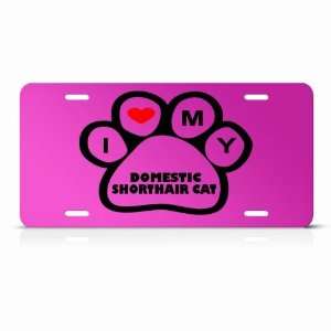  Domestic Shorthair Cats Pink Animal Metal License Plate 