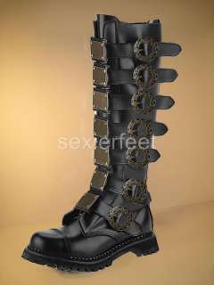 30 Eyelet Metal Plates S/T Blk Leather Knee Boot. Color Black Leather