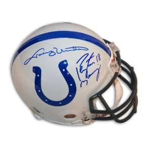  Peyton Manning and Johnny Unitas Autographed Helmet   Dual 