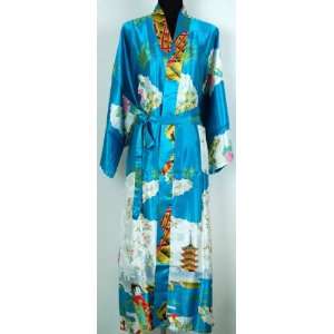  Shanghai Tone® Geisha Kimono Robe Sleepwear Lake Blue One 