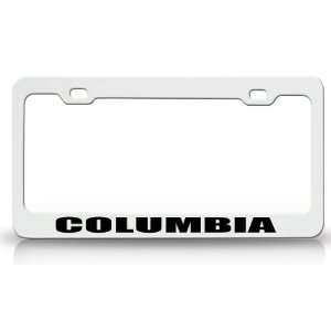 COLUMBIA Country Steel Auto License Plate Frame Tag Holder White/Black