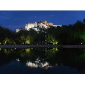 China, Tibet, Lhasa, Night View of Potala Palace with Reflection in 