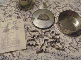   of 5 Vintage Metal Dinosaur Cookie Cutters in Tin and Recipe  