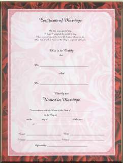 Civil MARRIAGE Certificate Red Rose Border Blank  