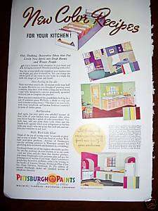 1937 Pittsburgh Paint Retro Kitchen Cabinet Scenes Ad  