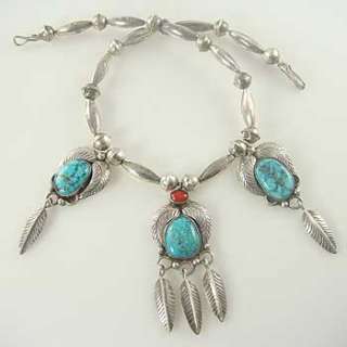 NAVAJO SIGNED/HAND CRAFTED TURQUOISE SILVER NECKLACE  