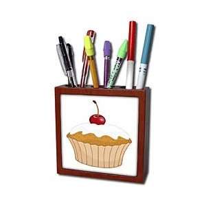   Cupcake With Cherry On Top   Tile Pen Holders 5 inch tile pen holder