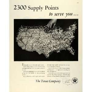 1945 Ad Texas Co US Map Pin Marks Lubricants Petroleum Products Oil 