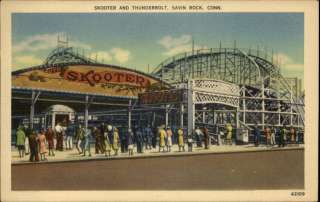 SAVIN ROCK CT Skooter & Thunderbolt Roller Coaster Old Postcard  