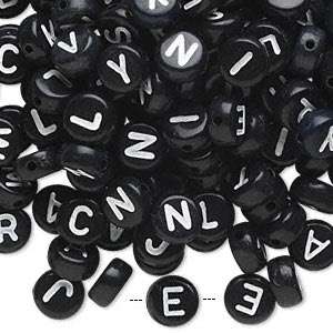 200 Plastic Acrylic 7mm Round Coin Disc Alphabet Letter Beads w 