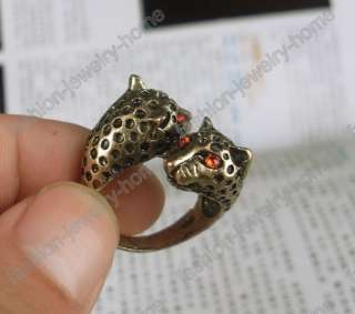 Lovely Leopard Red Crystal Eyes Retro Bronze Style Ring  