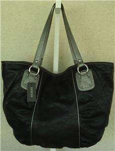 Guess Black Pewter Addison City Faux Leather XL Hobo Tote Bag NEW $128 