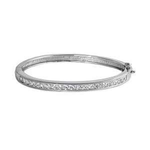   Bangle Bracelet with Princess Cut, Clear CZ   Sterling Silver Jewelry