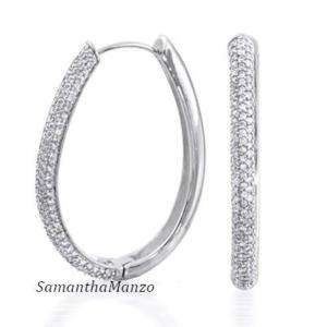 Micro Pave Signity Cz Cubic Zirconia Hoop Earrings New  