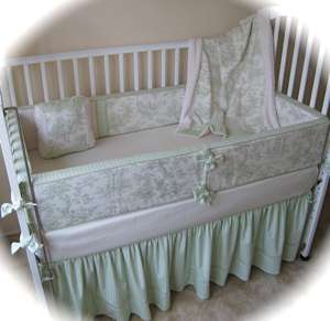 SAGE GREEN CENTRAL PARK TOILE BABY CRIB BEDDING SET NEW  