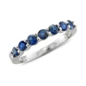 Natural Sapphire Wedding Ring in 14k White Gold 7 Stone Ring, 1.05 