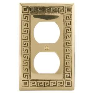 Solid Brass Greek Design Duplex Outlet Cover   Polished & Lacquered 