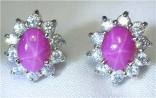   Gold 18k 14k gf 6 Rays Pink Star Sapphire Stone Stud Earrings  