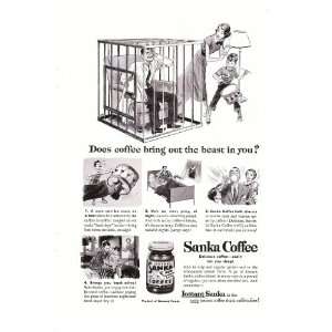  1952 Ad Sanka Coffee Caged Beast Original Vintage Print Ad 