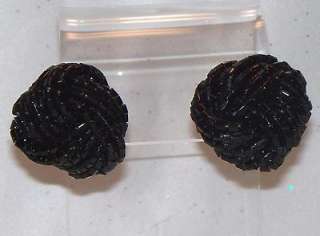 BLACK GLASS SEED BEAD WRAPPED PIERCED EARRINGS  
