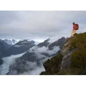  Hiker Views the Fox Glacier from Mount Fox Premium 