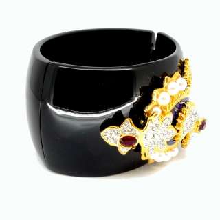 Kenneth Jay Lane KJL Black & Paisley Design Bracelet  