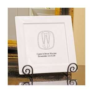  Personalized Initial Square Platter & Easel Set Kitchen 