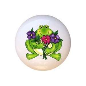  Frogs Frog Holding Flowers Drawer Pull Knob