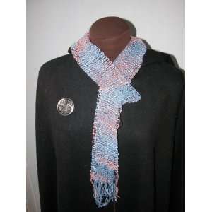  Shades of Blue and Peach Handwoven Womens Scarf 