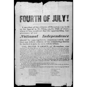   Fourth of July,Brandon,Vermont,VT,Rutland County,1837