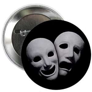 COMEDY TRAGEDY Ghostly Drama Masks on Black 2.25 inch Pinback Button 
