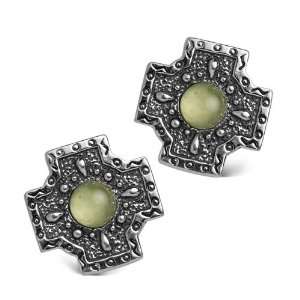   Sterling Silver Prehnite Cross Gorgeous Greens Earrings Jewelry