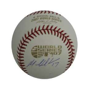  Autograph Manuel Delcarmen 2007 World Series Baseball (MLB 