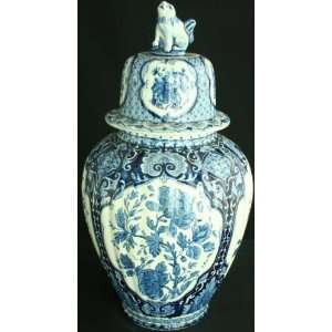  Antique Blue Delft Transferware Ginger Jar Vase Sphinx 