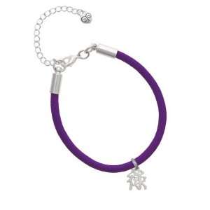 Silver Chinese Symbol Wealth Charm on a Purple Malibu Charm Bracelet