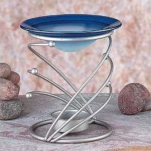    Spiral Silver Design Metal Base Glass Oil Burner