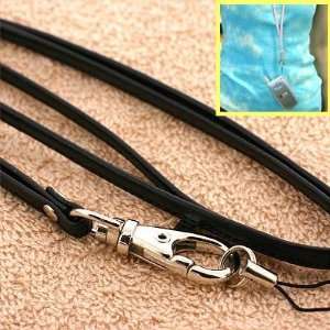  Soft Leather Rotative Clamp Cell Phone Neck Strap Black 