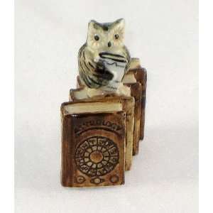  OWL on 4 Brown BOOKS holds 1 BOOK Figurine MINIATURE New 