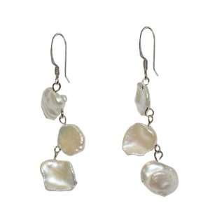  Triple White Color Freshwater Pearl Crazy Hook Earrings Jewelry