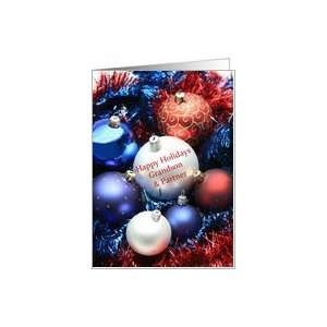 Grandson & partner Happy Holidays card   Red, white and blue christmas 