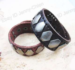 Mens TRENDY PUNK full Rivet Leather Bracelet Wristband  